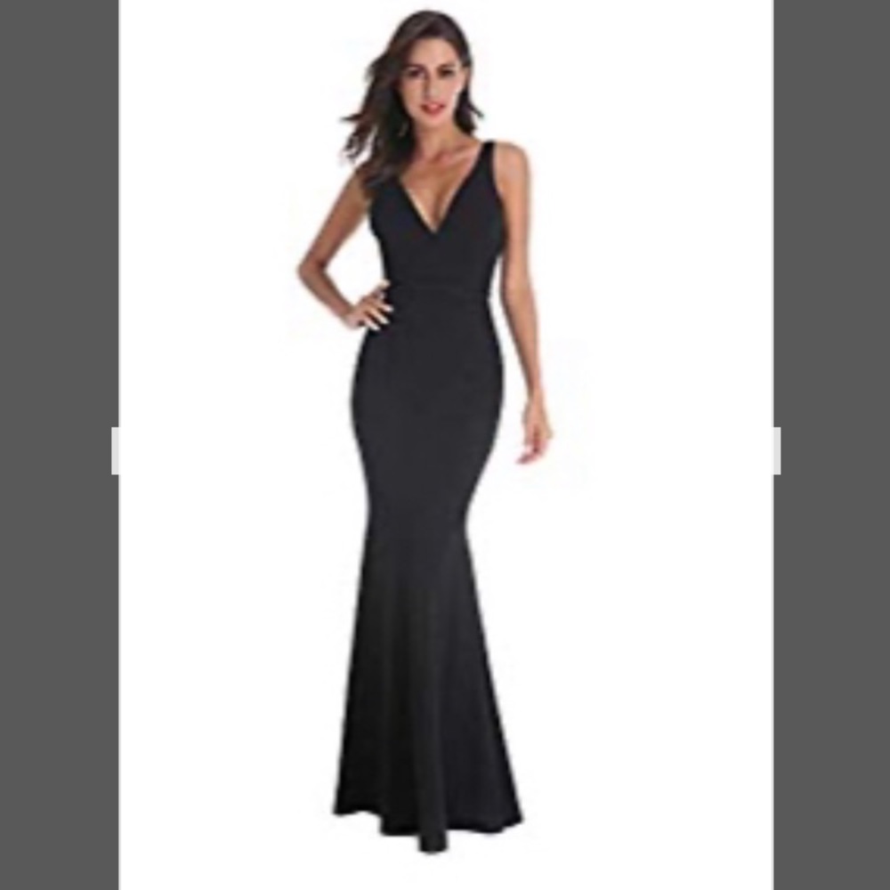 Black evening dress sexy deep V 🔥